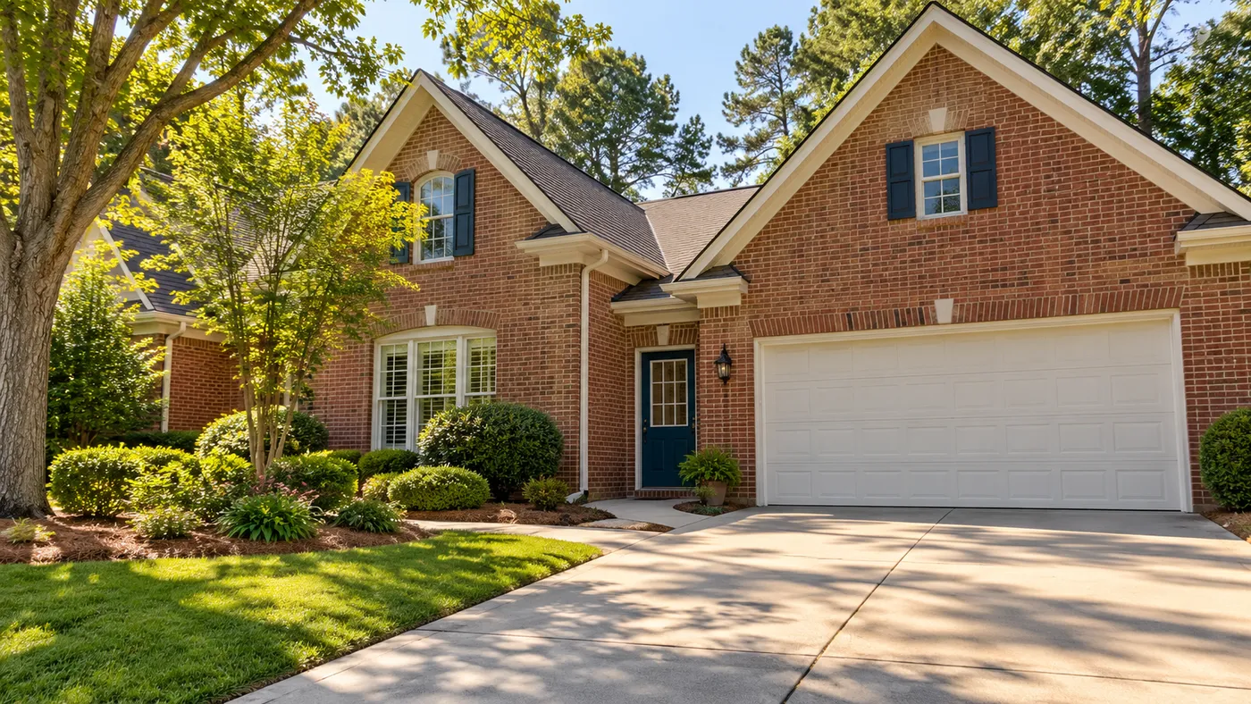 Representative brick home with a garage and separate keyed side door.