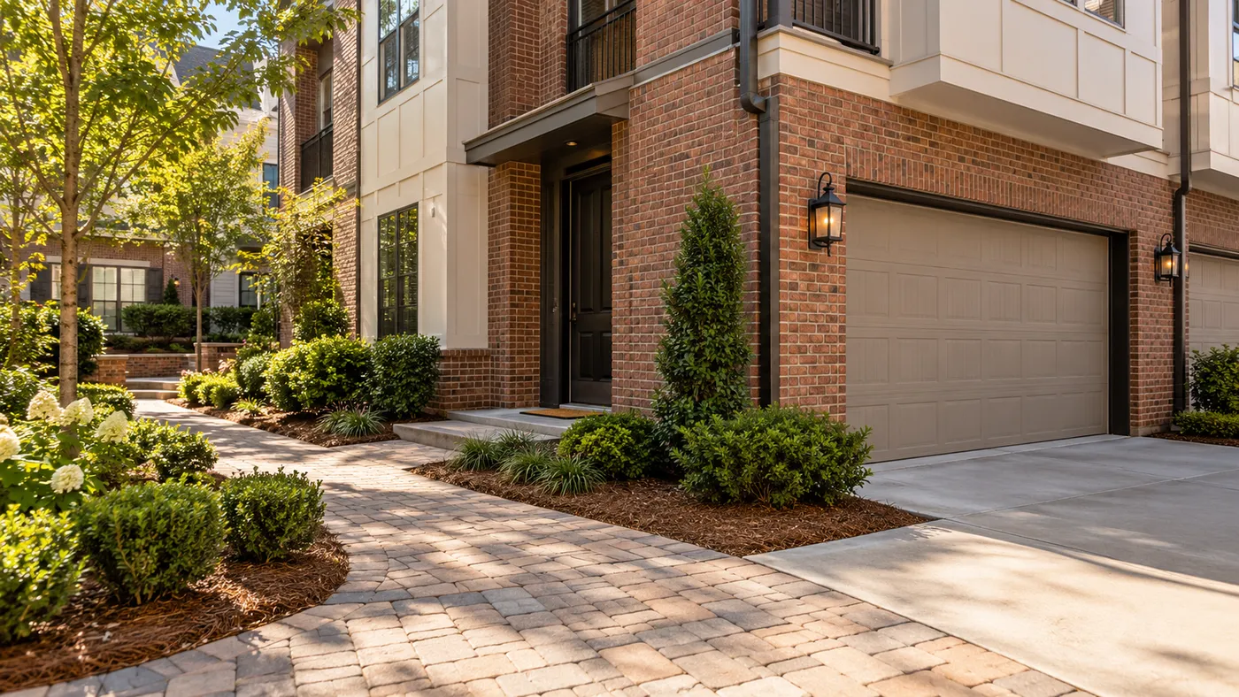 Representative townhouse with separate courtyard entrance and garage access.